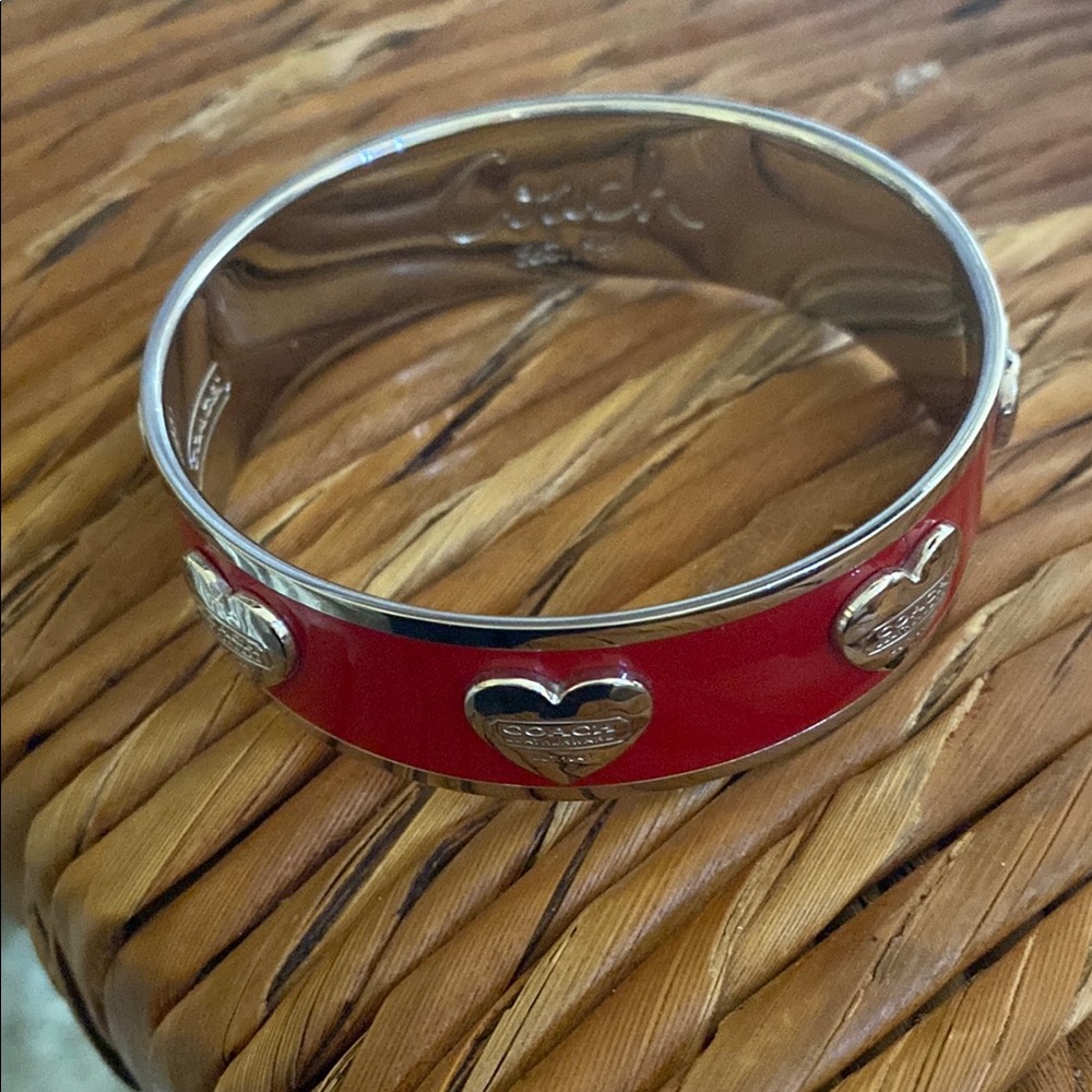 Coach Red and Silver Heart Charm Bracelet